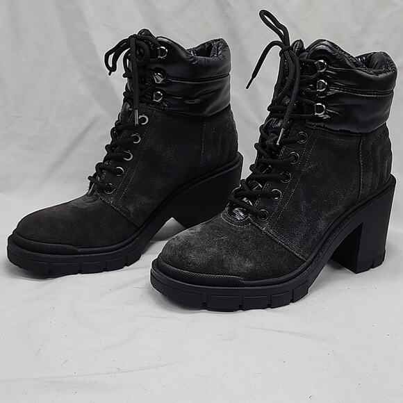 MARC FISHER VELIMA BLACK LUG SOLE HIKING BOOTIES SUEDE LADIES SIZE 6.5 NWOB - Picture 1 of 16